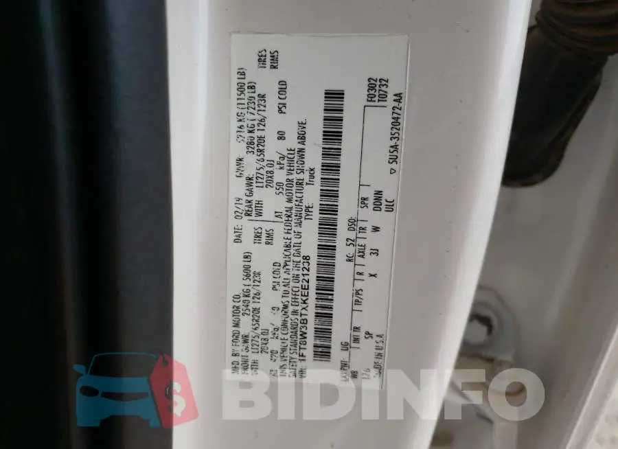 1FT8W3BTXKEE21238 Photo# 12
