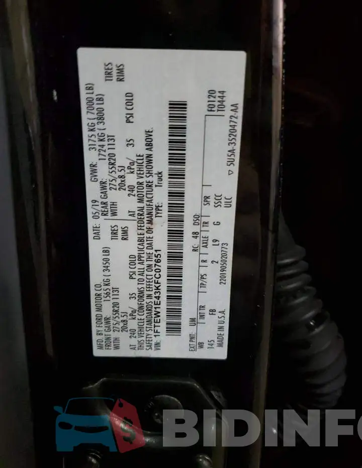 1FTEW1E43KFC07651 Photo# 13