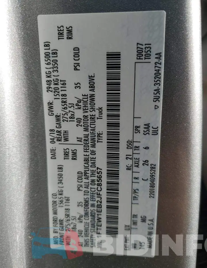 1FTEW1EB2JFC85657 Photo# 12