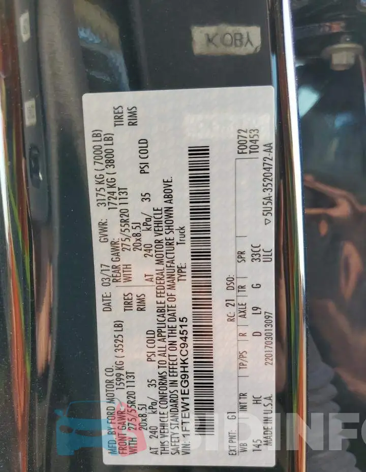 1FTEW1EG9HKC94515 Photo# 12