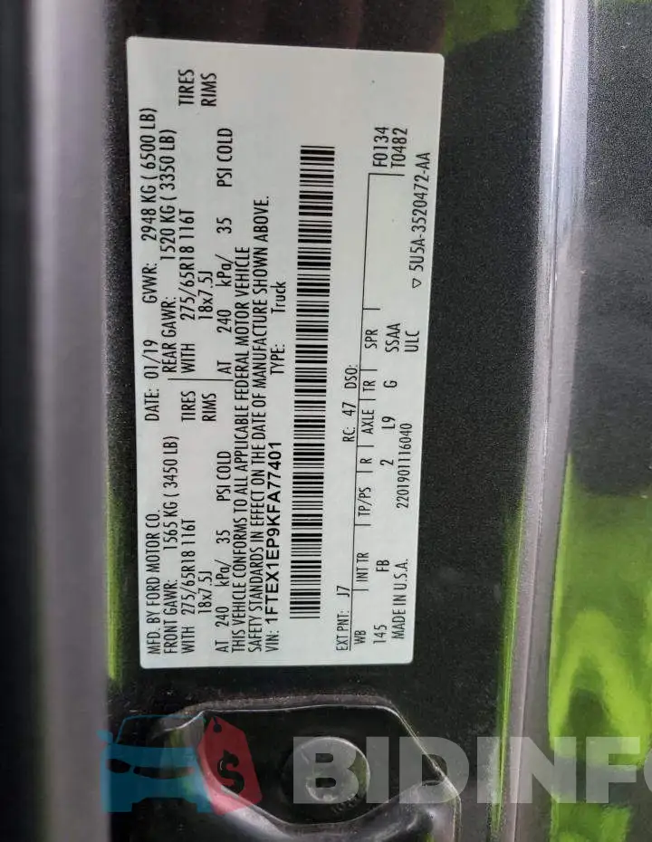 1FTEX1EP9KFA77401 Photo# 12