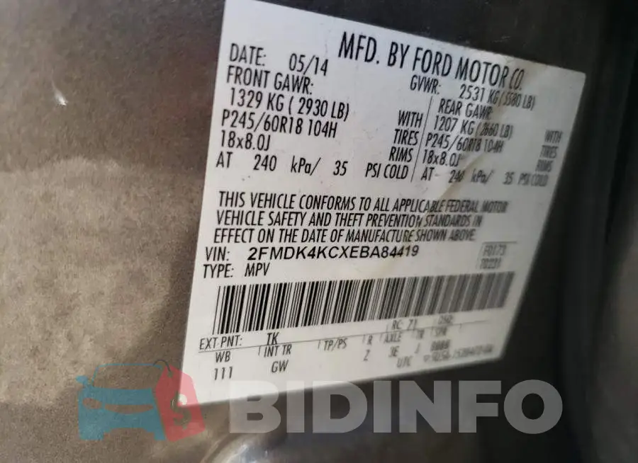 2FMDK4KCXEBA84419 Photo# 13