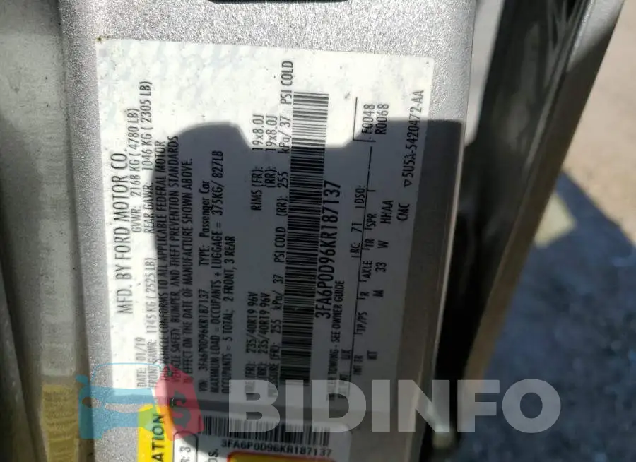 3FA6P0D96KR187137 Photo# 13