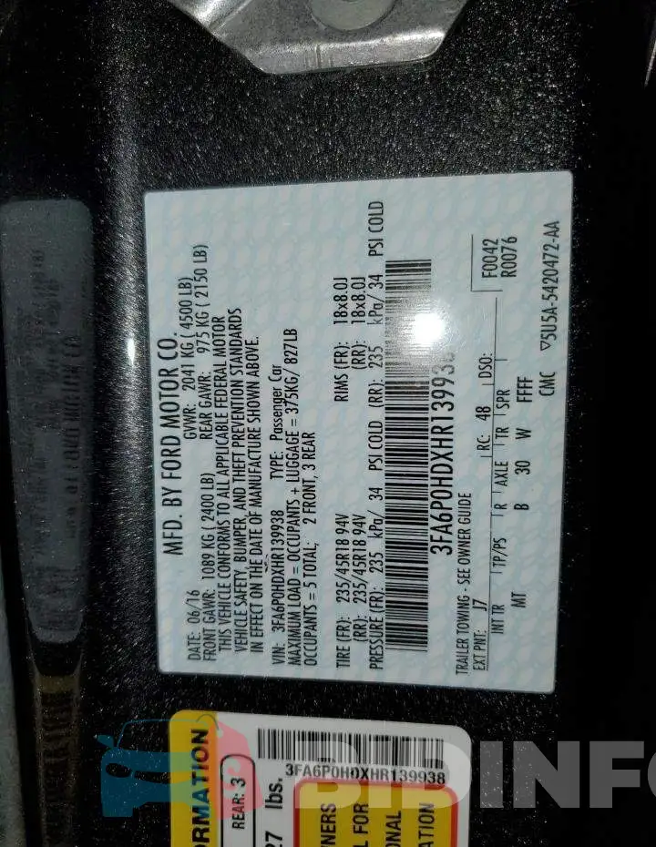 3FA6P0HDXHR139938 Photo# 12