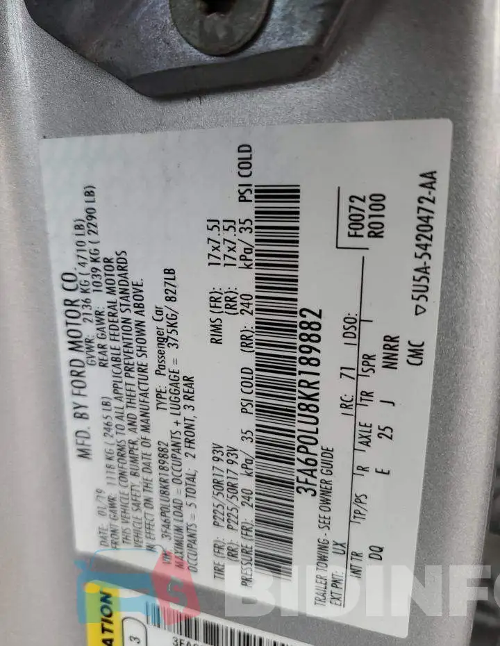 3FA6P0LU8KR189882 Photo# 13
