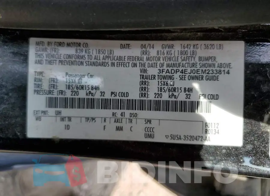 3FADP4EJ0EM233814 Photo# 12