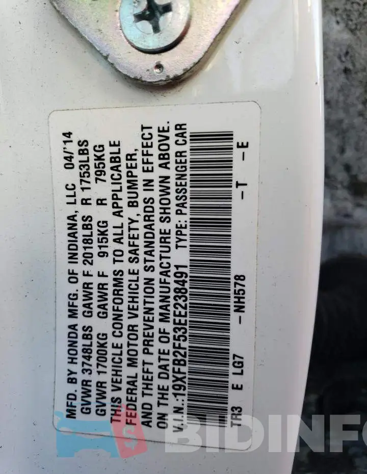 19XFB2F53EE238491 Photo# 12