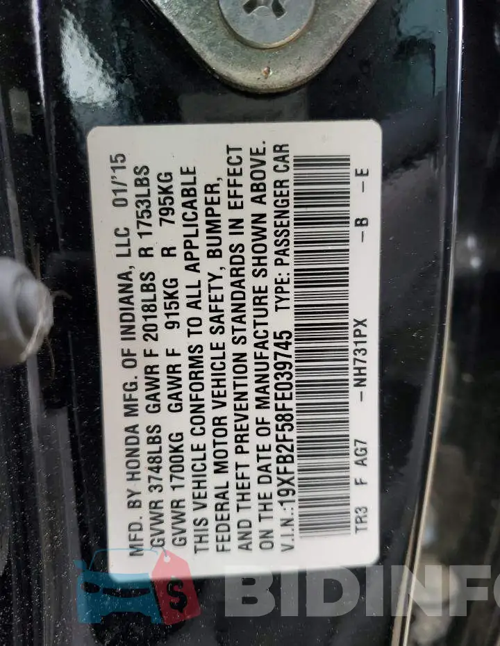 19XFB2F58FE039745 Photo# 12