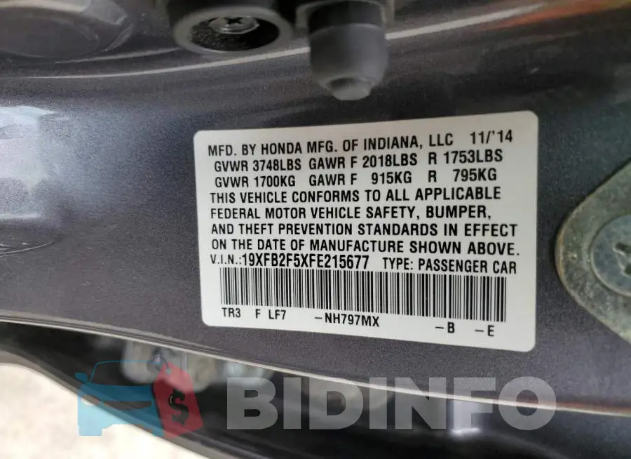 19XFB2F5XFE215677 Photo# 13
