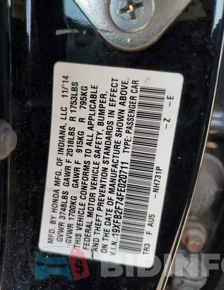 19XFB2F74FE020711 Photo# 12