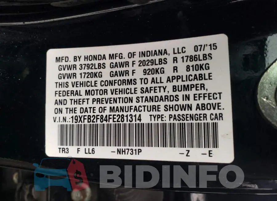 19XFB2F84FE281314 Photo# 12