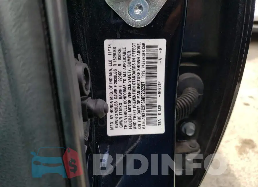 19XFC2F69KE202287 Photo# 12