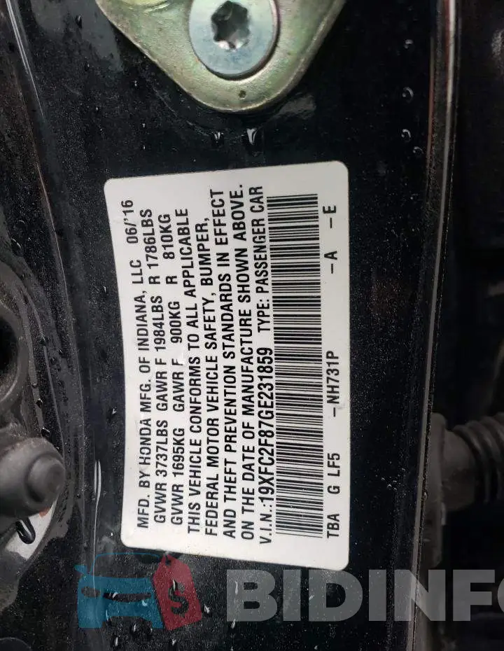 19XFC2F87GE231859 Photo# 13