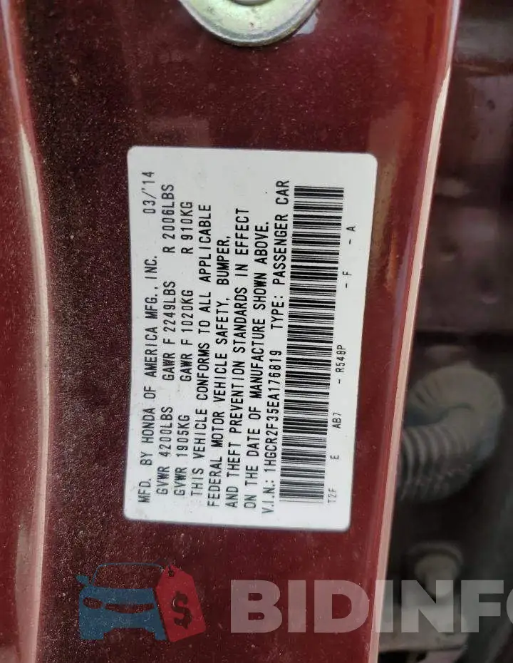 1HGCR2F35EA176819 Photo# 12