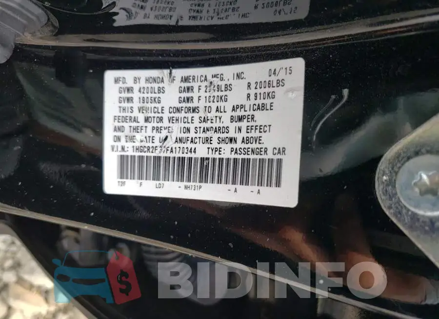 1HGCR2F37FA170344 Photo# 12