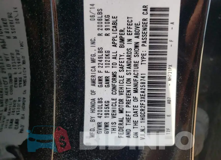 1HGCR2F3XEA258741 Photo# 12