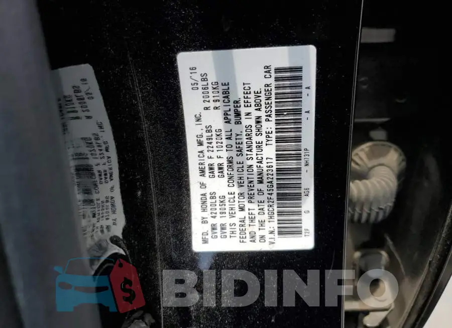 1HGCR2F45GA223617 Photo# 12
