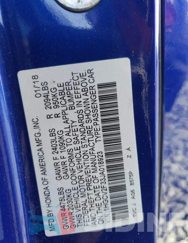 1HGCV2F33JA018923 Photo# 12