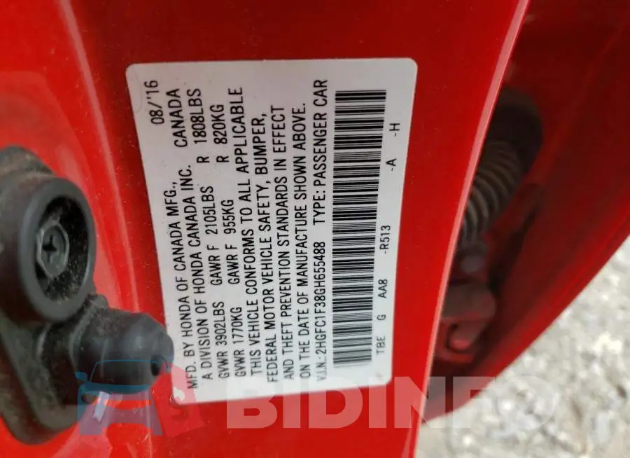2HGFC1F38GH655488 Photo# 12
