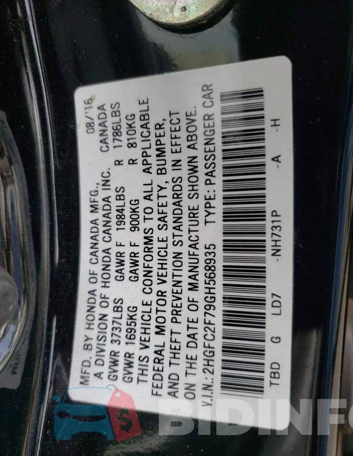 2HGFC2F79GH568935 Photo# 13