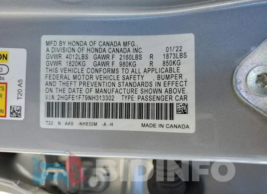 2HGFE1F79NH313302 Photo# 12