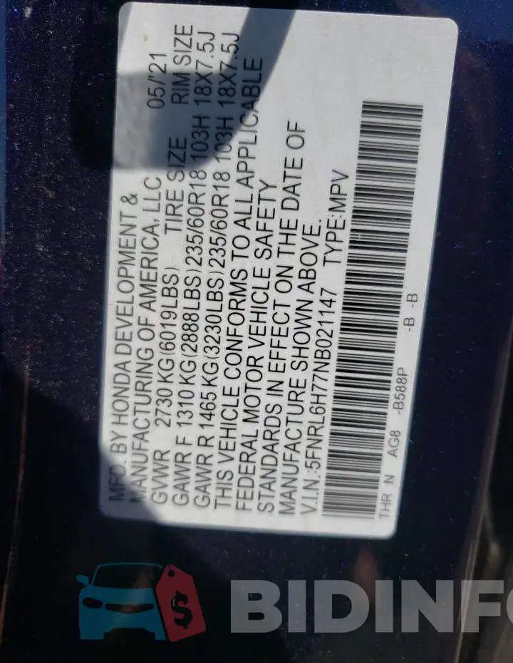 5FNRL6H77NB021147 Photo# 12
