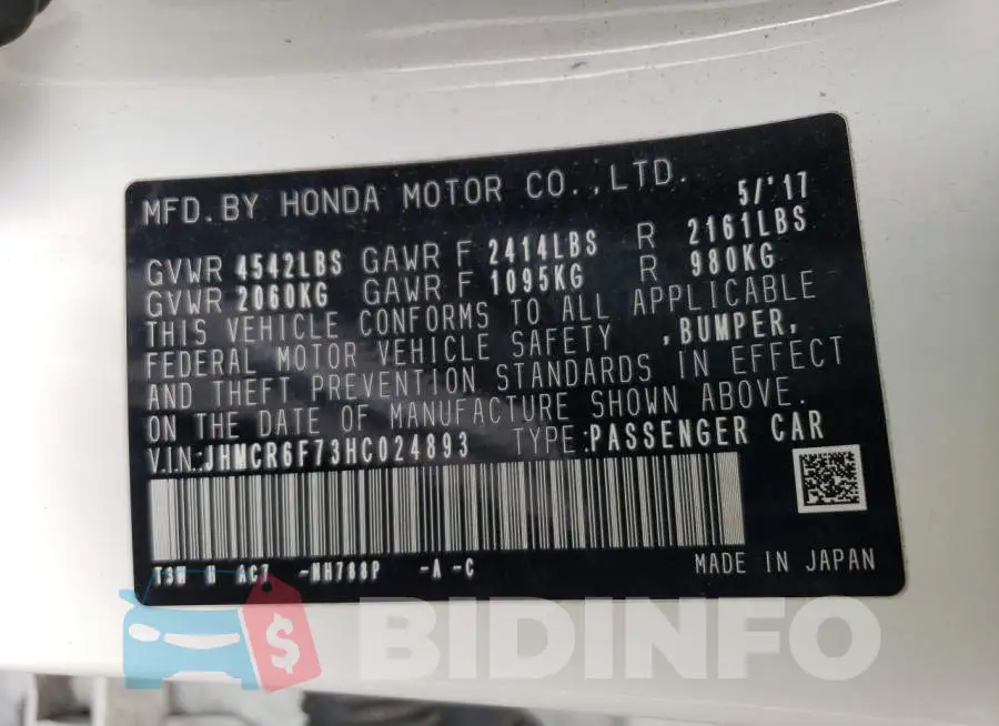 JHMCR6F73HC024893 Photo# 13