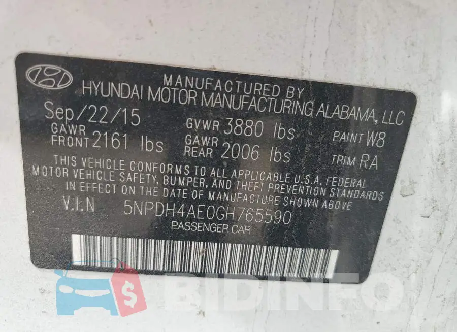 5NPDH4AE0GH765590 Photo# 12