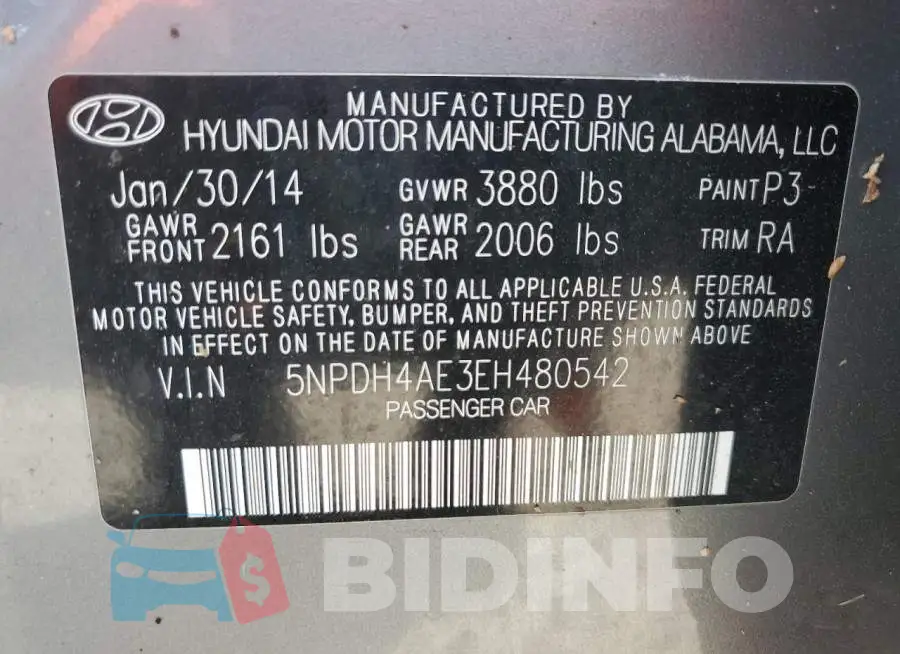 5NPDH4AE3EH480542 Photo# 13