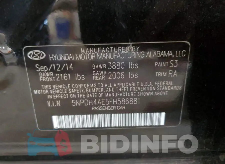 5NPDH4AE5FH586881 Photo# 12