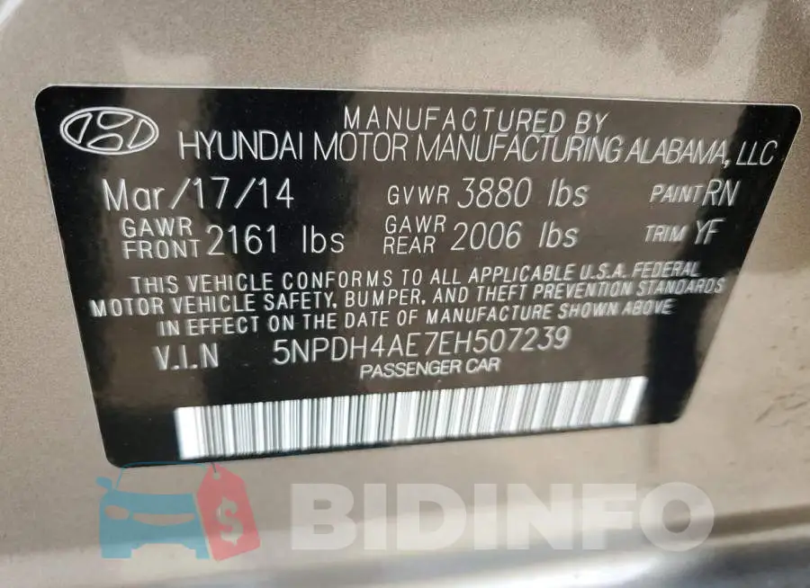 5NPDH4AE7EH507239 Photo# 12
