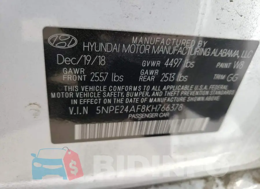 5NPE24AF8KH766378 Photo# 12