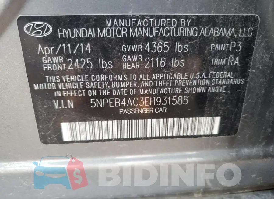 5NPEB4AC3EH931585 Photo# 12
