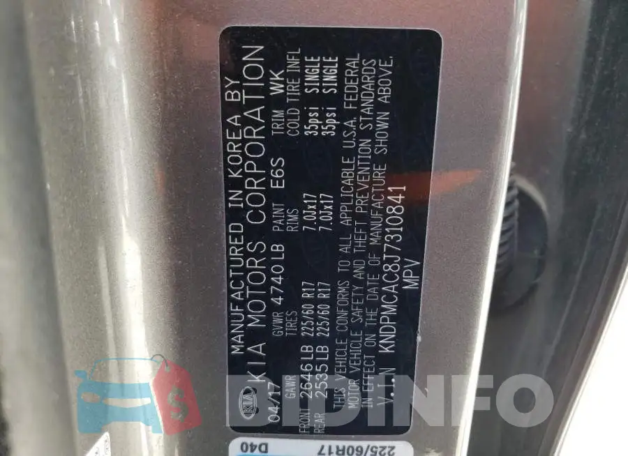 KNDPMCAC8J7310841 Photo# 12