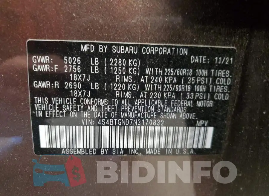 4S4BTGND7N3170832 Photo# 13