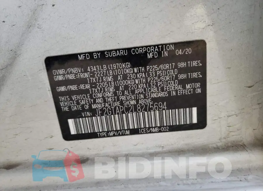 JF2GTAPC2L8275694 Photo# 13
