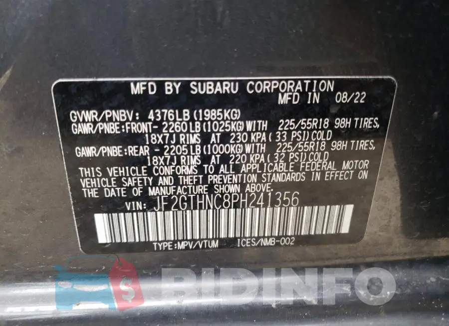 JF2GTHNC8PH241356 Photo# 13
