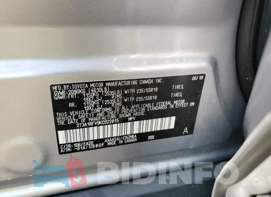 2T3A1RFV9KC022815 Photo# 13