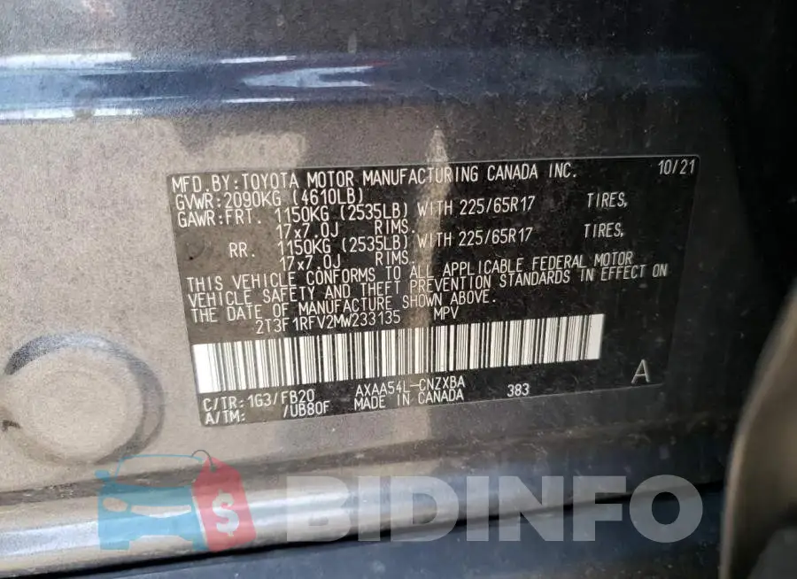 2T3F1RFV2MW233135 Photo# 13