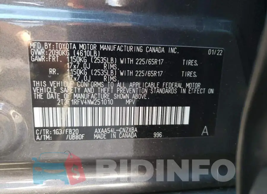 2T3F1RFV4NW251010 Photo# 10