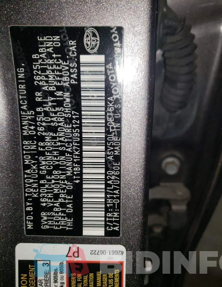 4T1BF1FK7FU951217 Photo# 12