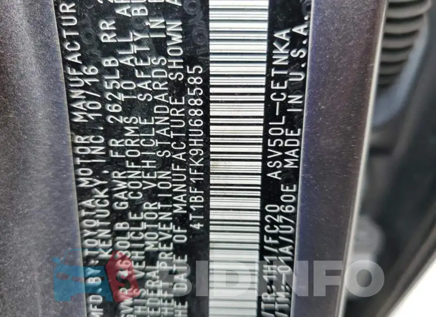 4T1BF1FK9HU688585 Photo# 12