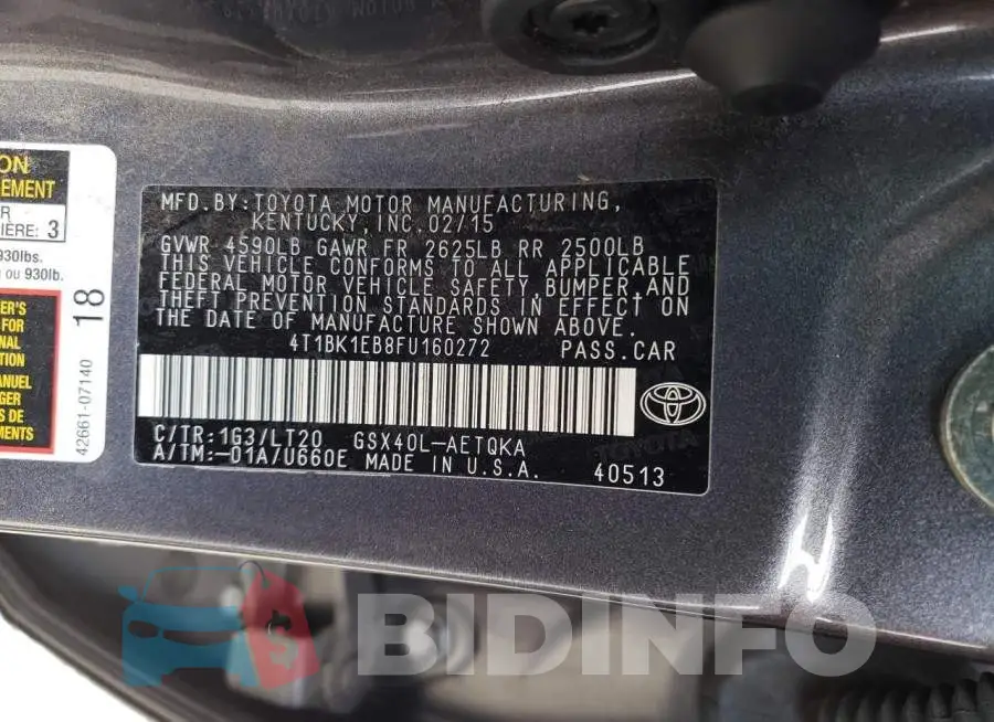 4T1BK1EB8FU160272 Photo# 13