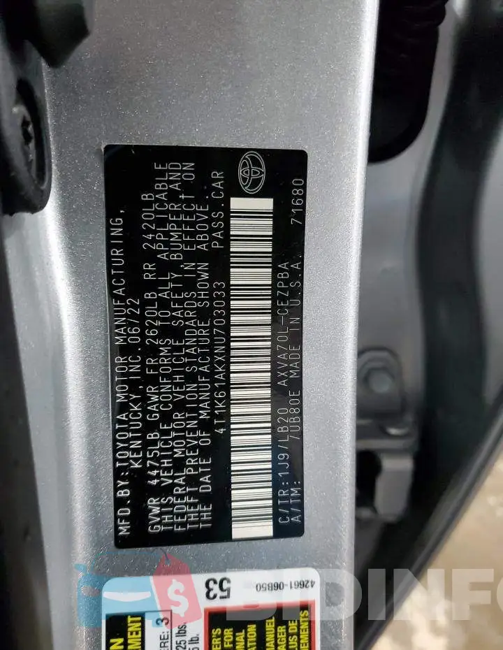 4T1K61AKXNU703033 Photo# 13