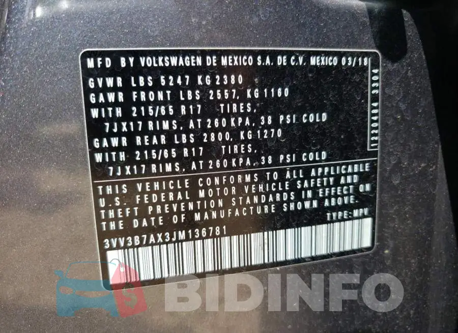 3VV3B7AX3JM136781 Photo# 13