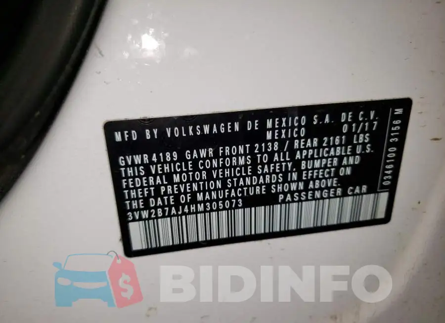 3VW2B7AJ4HM305073 Photo# 12