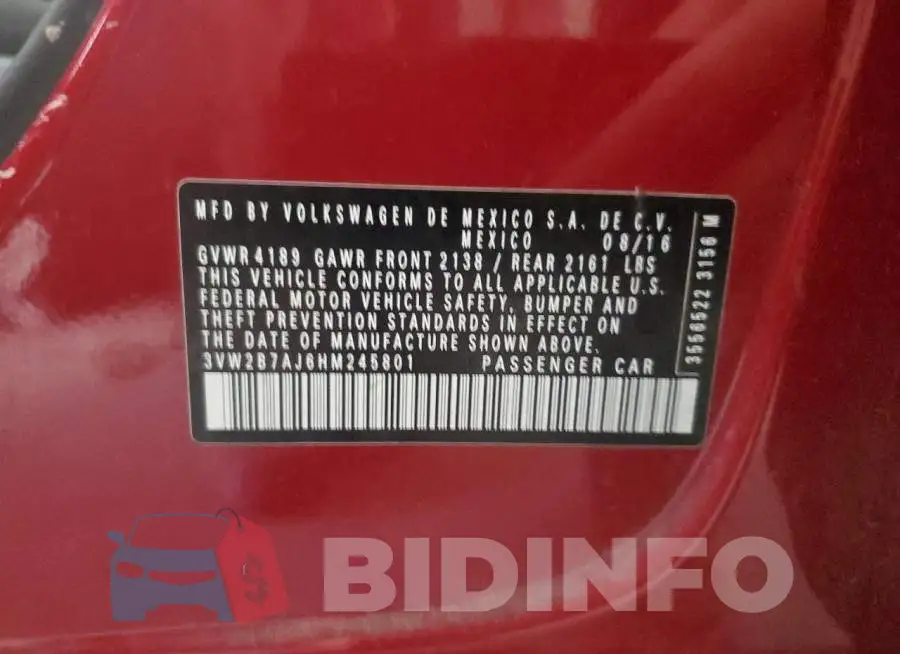 3VW2B7AJ6HM245801 Photo# 12