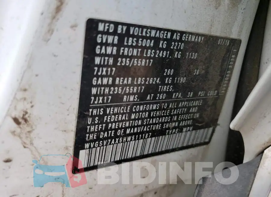 WVGSV7AX5HW511187 Photo# 13