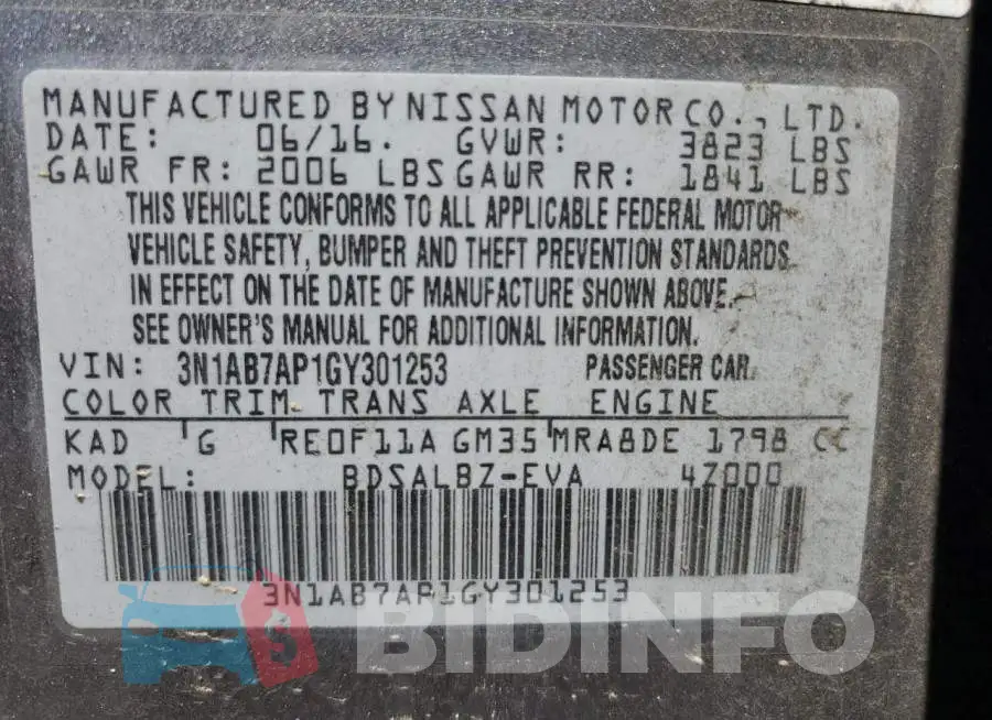 3N1AB7AP1GY301253 Photo# 13