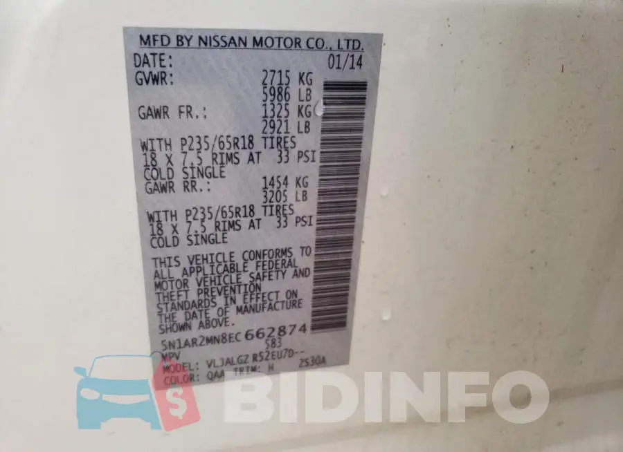 5N1AR2MN8EC662874 Photo# 10
